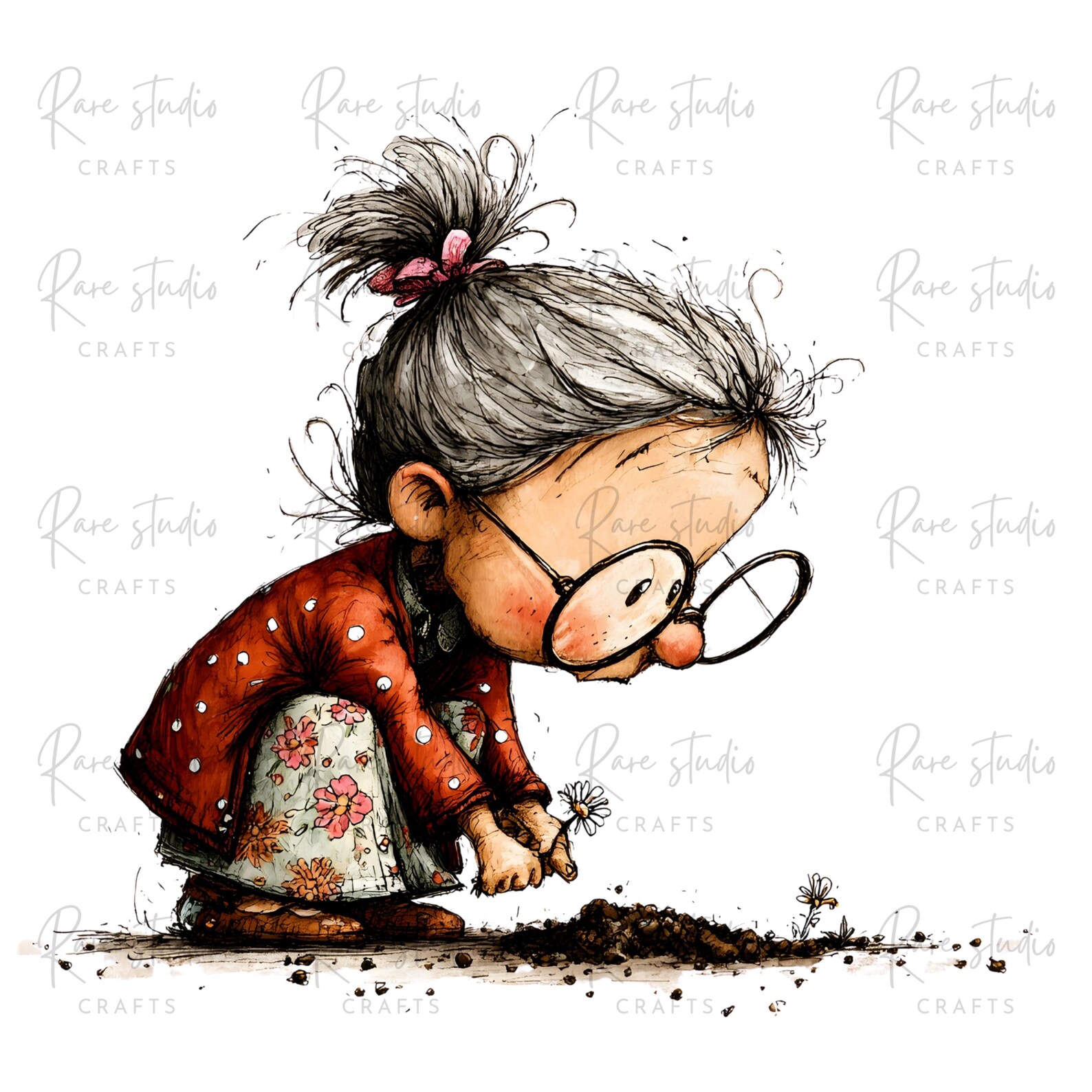 Old Lady Gardening Clipart Bundle Grandma Garden PNG Cartoon ...