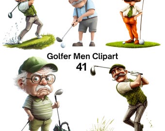 Whimsical Golfer Men Clipart Bundle Funny Golf Characters PNG High Resolution Commercial Use Artwork