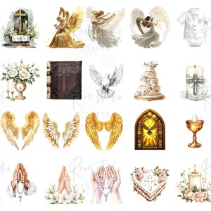 Pastel floral baptism clipart bundle with watercolor elements for invitations and cards