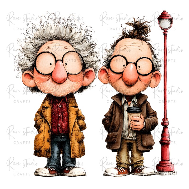 Whimsical Old Men Friends Clipart Bundle 39 PNG High Resolution Funny ...
