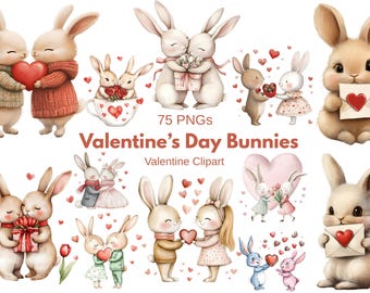 Valentine Bunny Clipart Set Romantic Bunnies PNG Love Illustrations Digital Download for Crafts