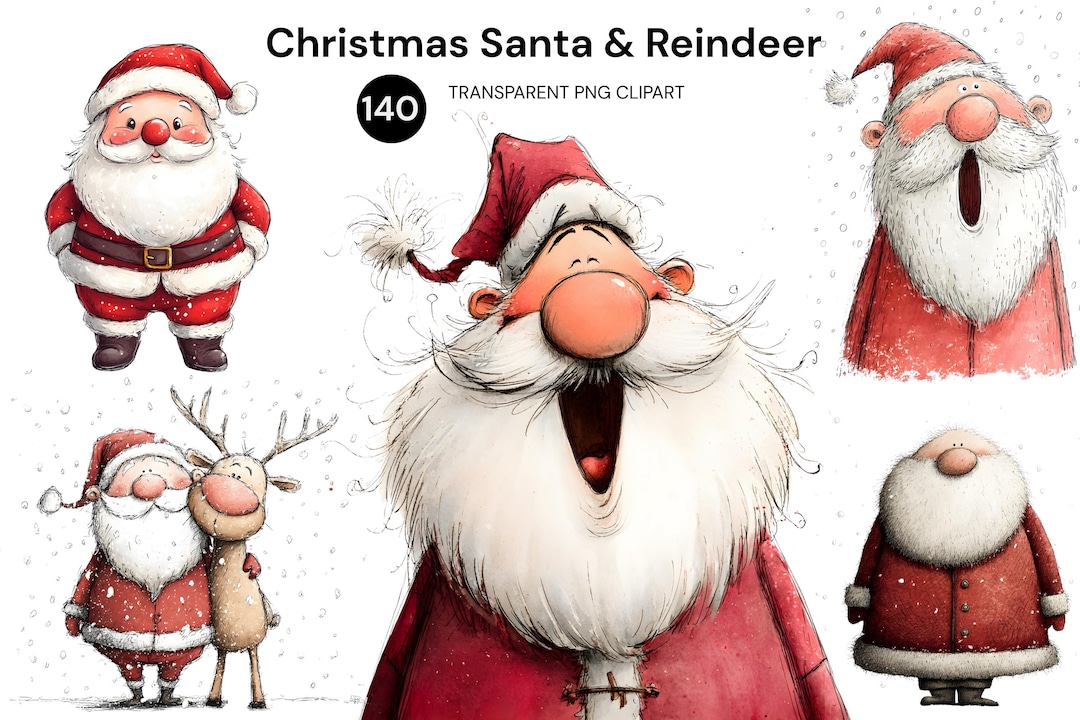 Christmas Santa Clipart Bundle Santa Illustrations Reindeer PNG Winter ...