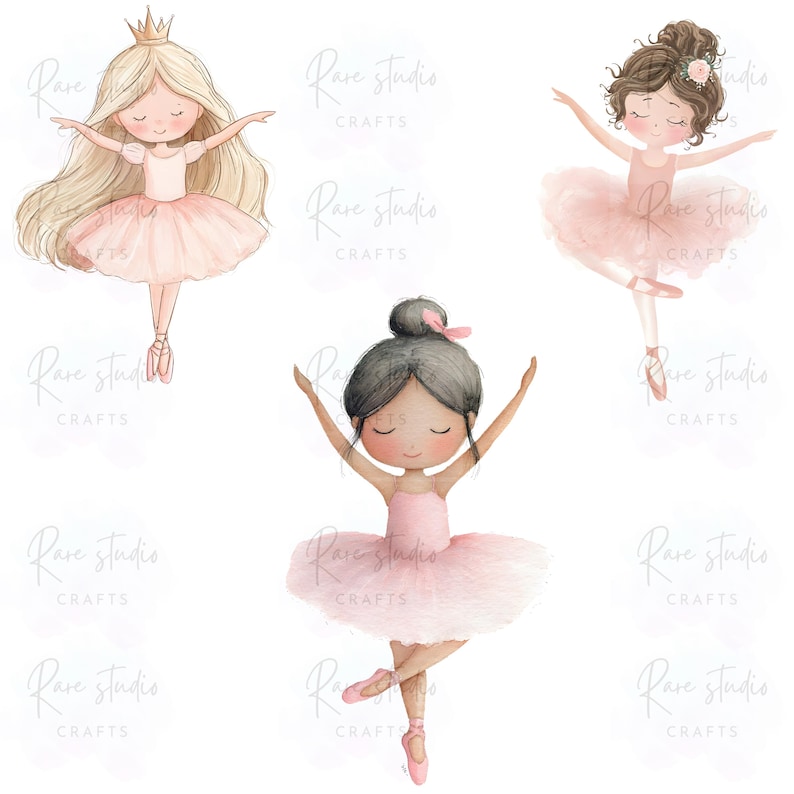 Blush Pink Ballerina Clipart Bundle, Watercolor Ballet Girls PNG ...