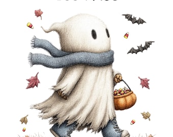 Cozy Autumn Ghost Clipart Bundle: Watercolor Halloween PNGs (Digital Download)