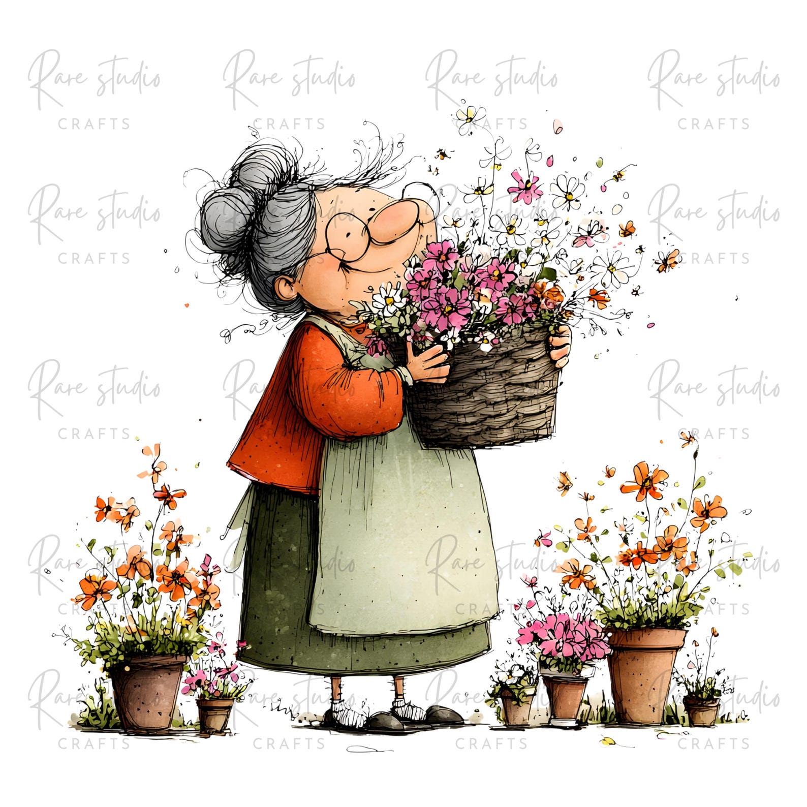 Old Lady Gardening Clipart Bundle Grandma Garden PNG Cartoon ...