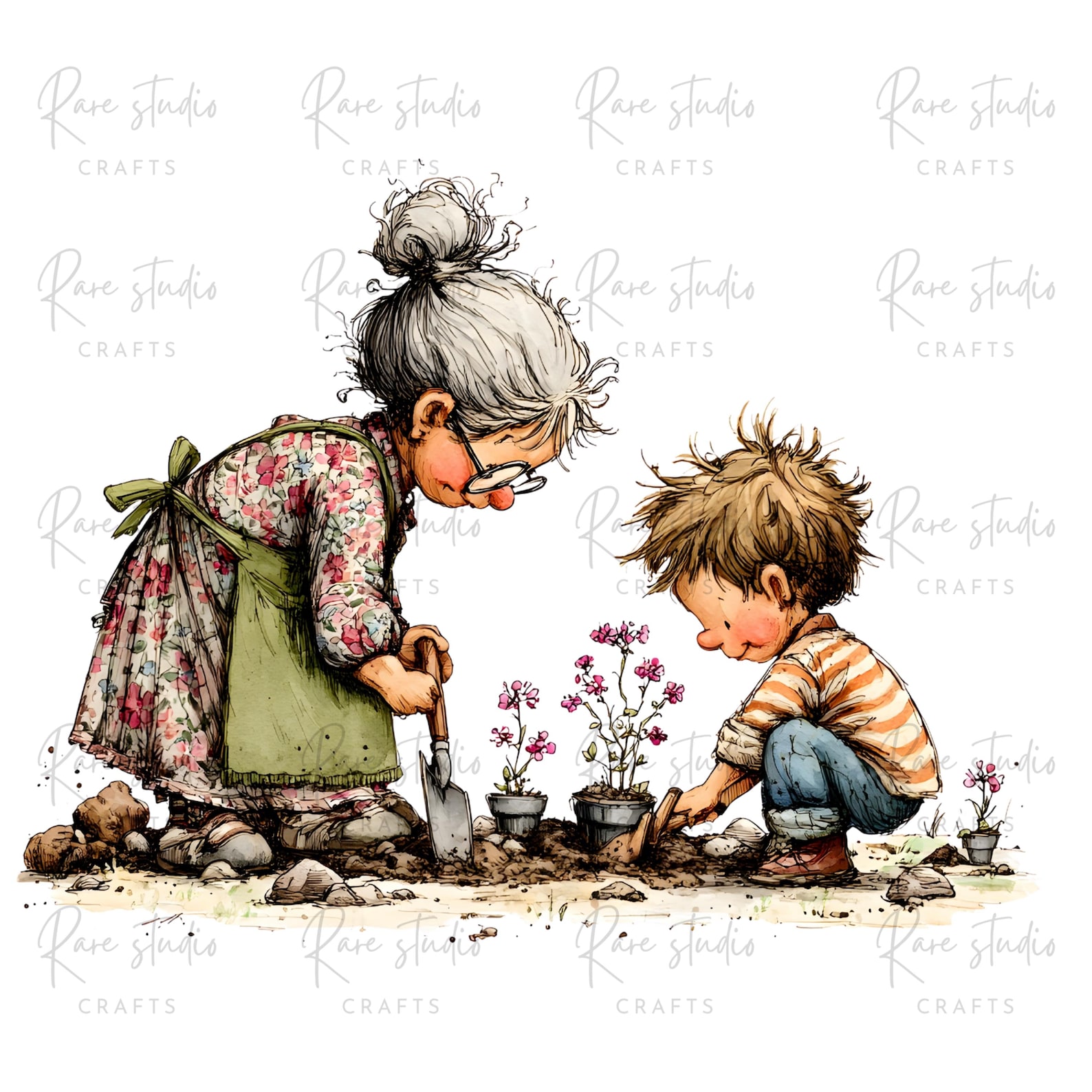 Old Lady Gardening Clipart Bundle Grandma Garden PNG Cartoon ...