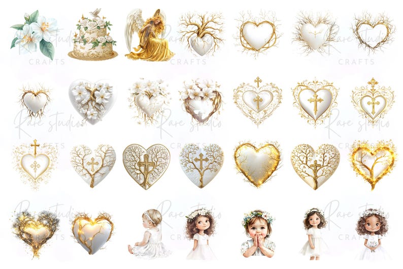 Christening clipart bundle with boy and girl baptism gown, candles, and rosary watercolor PNG