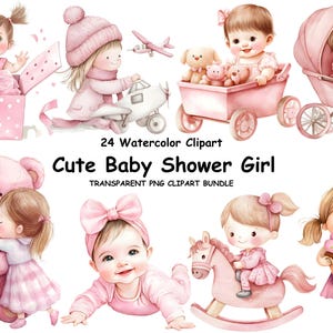 Watercolor Baby Girl Clipart: Pink Baby Shower Graphics (PNG Digital Download)