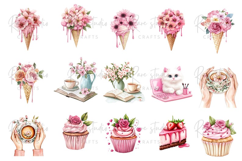 Girly clipart PNG, trendy planner set with pink lifestyle art, chic journal clipart and fashion wall prints