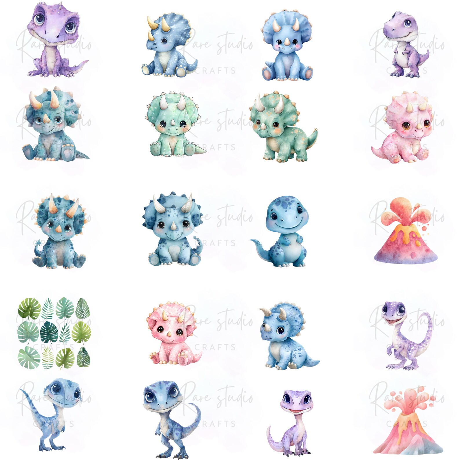 Baby Dinosaur PNG Bundle, Watercolor Dino Clipart, Kids Nursery ...
