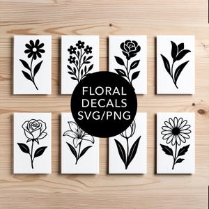 Bloemen SVG-bundel | 8 botanische stickers | Digitale download | Silhouet gesneden bestanden | Bloemenclipart voor knutselen en projecten