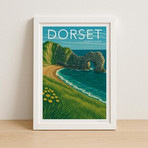 Digital Download | A4 Durdle Door Dorset Coastal Print | Modern Computer-Generated Wall Art | Jurassic Coast Landscape | UK Travel Poster