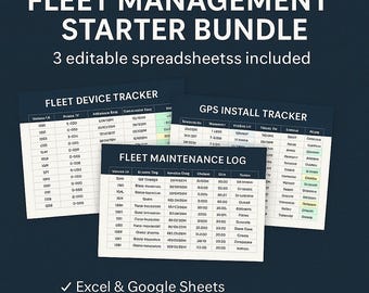 Fleet Management Spreadsheet Bundle – GPS Tracking, Install Logs, & Maintenance Sheets (Excel + Google Sheets)