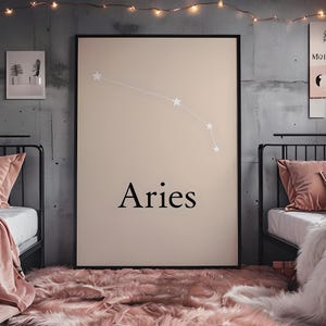 Aries Zodiac Printable Wall Art, Minimalist Star Constellation Poster, Astrology Digital Download Gift for Aries Sign, gift, dorm,mom,dad
