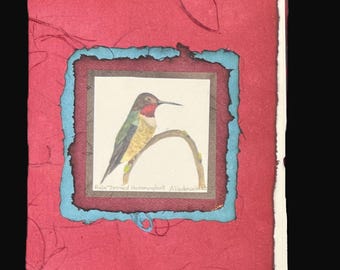 Tarjeta del colibrí garganta rubí