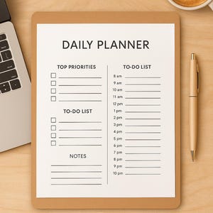 Planificador diario minimalista: lista de tareas y calendario imprimibles (A4, A5, tamaño carta, PDF) - Descarga instantánea