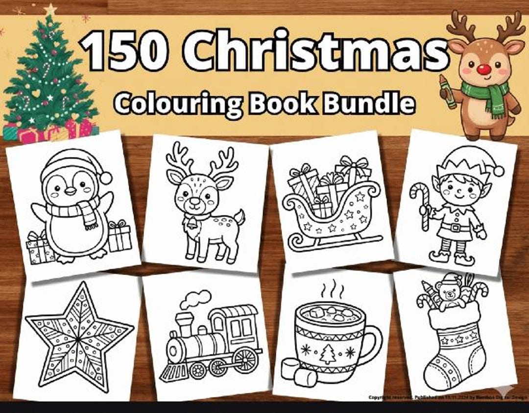 150 Christmas Colouring Page Bundle : Festive Activity Book , Christmas ...