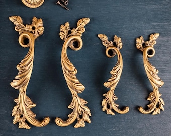 Solid Brass Ornate Cabinet Pulls – Vintage Left Right Drawer Handles, Dresser Hardware