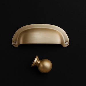 Solid Brass Cup Pull - 64mm Cabinet Handle with Optional Knob