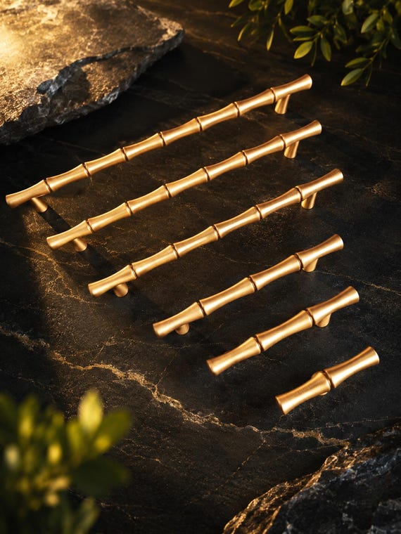 Bambusa Brass Cabinet Pull – Solid Brass Bamboo Drawer Handle & Knob
