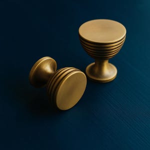 Brass Cabinet Knobs – Handmade Solid Brass Knob with Grooved Design, 2 Size Options