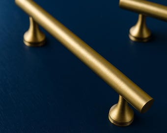 Cylina Brass Cabinet Pulls – Modern Brushed Gold Handle – Custom Length Brass Hardware