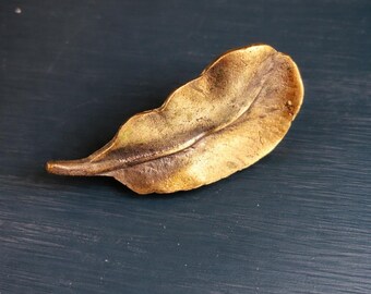 Solid Brass Leaf Cabinet Knob, Organic Nature Drawer Pull 60mm