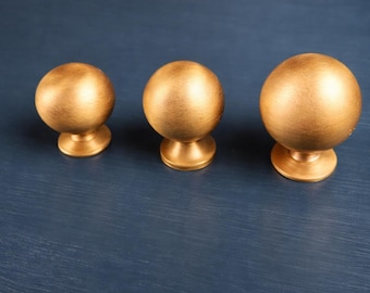 Handmade Solid Brass Drawer Knobs - Globa Model - Satin Finish