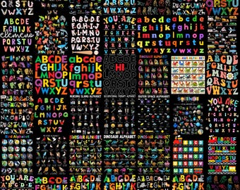 ABC Alphabet Bundle PNG, Educational Alphabet Clipart Set, Animal Dinosaur Space ASL Train Letters, Preschool Learning Bundle png