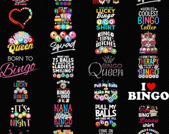 Funny Bingo Quotes PNG Bundle Lucky Bingo Queen Nana Squad Birthday Night Shirt Design Digital Download