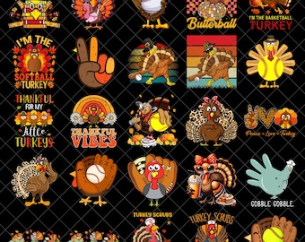 Thanksgiving Turkey PNG Bundle, Funny Turkey Sports PNG, Baseball Softball Basketball Turkey, Fall Sublimation Digital Download