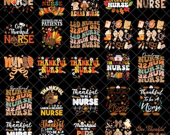 Thankful Nurse PNG Bundle, Thanksgiving Nurse PNG, Fall Nurse Sublimation Designs, Registered Nurse RN Autumn Digital Download