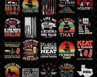 Funny BBQ PNG Bundle, Grill Lover Shirt Designs, Vintage Barbecue Clipart, Smoker BBQ Quotes, Pitmaster Gift, Digital Download Set