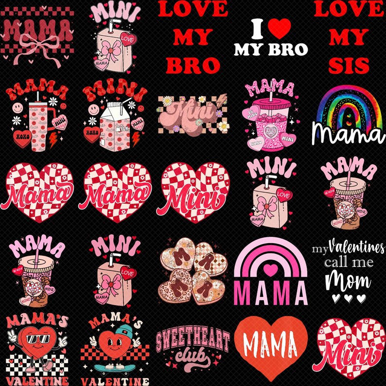Mama Mini Valentine PNG Bundle Cute Heart Checkerboard Sweetheart Mom ...