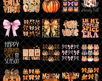 Fall Png Bundle, Pumpkin Bow Designs, Autumn Coquette Sublimation, Pumpkin Spice Fall Vibes, Cute Thanksgiving Digital Download