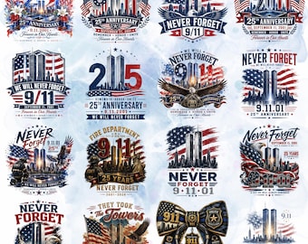 Never Forget 9/11 PNG Bundle: Patriot Day Memorial Clipart (Digital Download