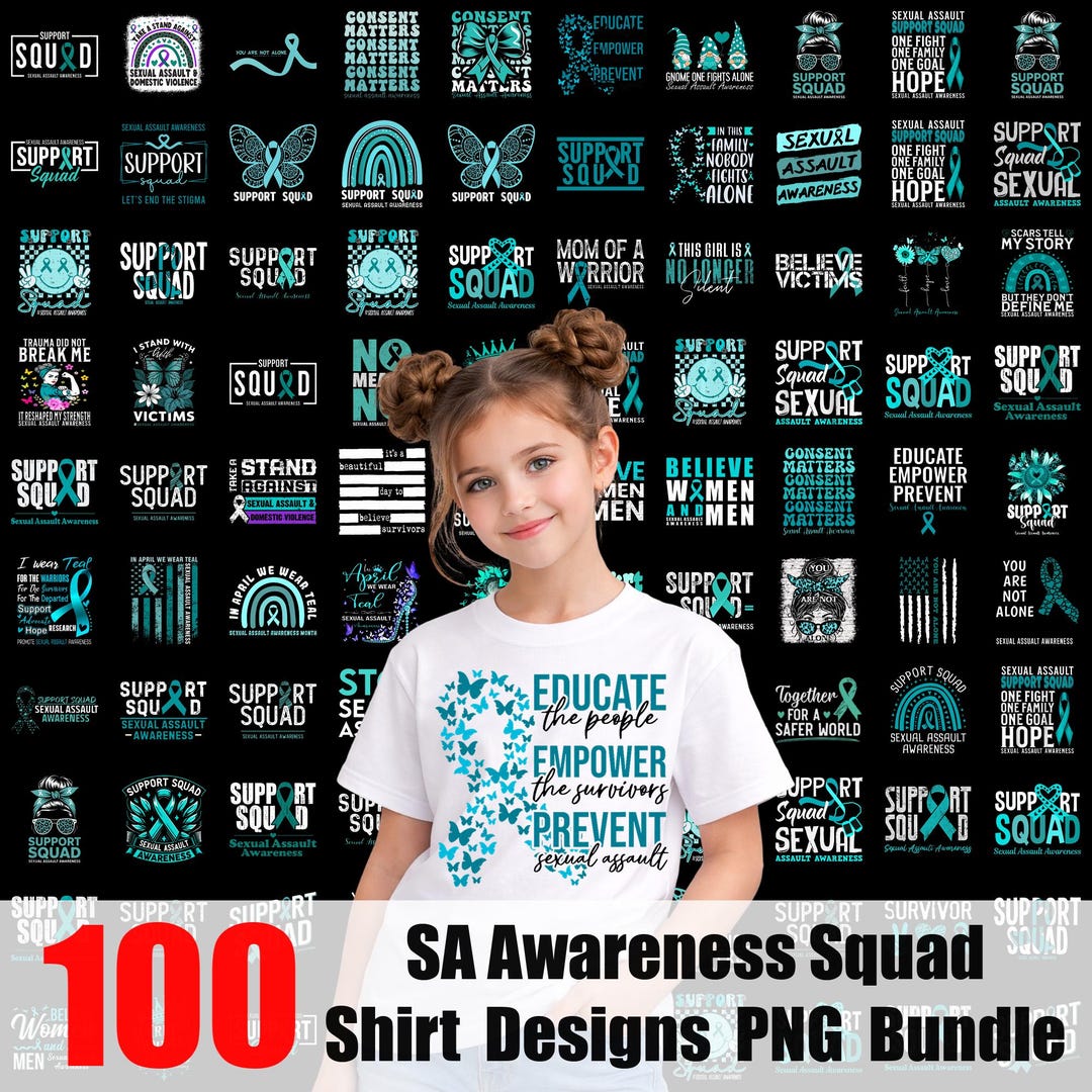 100+ Sexual Assault Awareness Support Squad PNG Bundle, Teal Ribbon Png ...