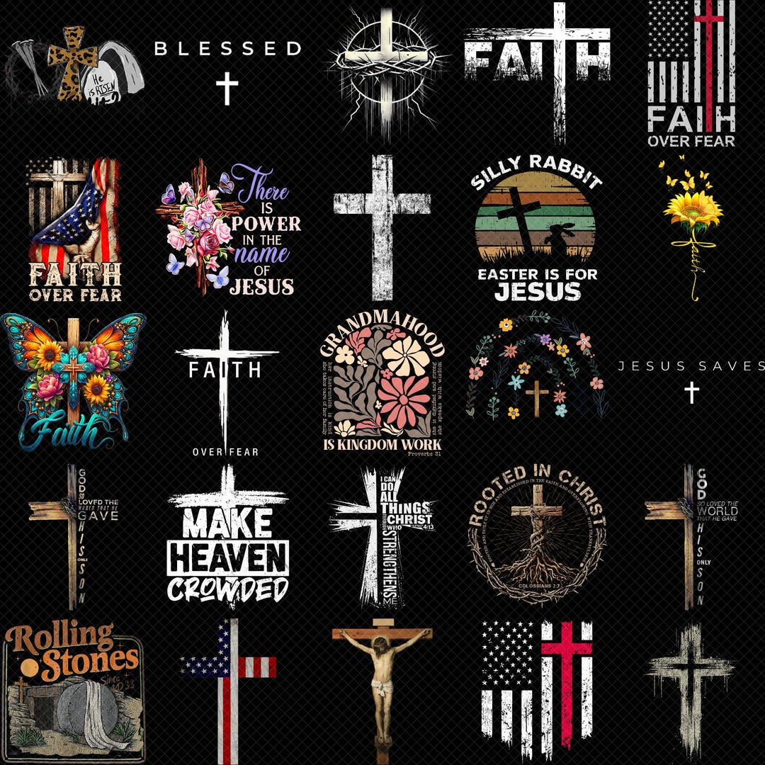 Christian Cross PNG Bundle Faith Over Fear Jesus Quotes Vintage ...