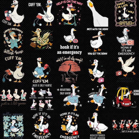 Silly Goose Nurse PNG Bundle Funny Nurse Goose Quotes Emergency Humor Shirt Design Digital Download Medical PNG