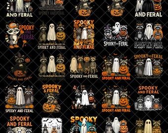 Spooky And Feral Raccoon PNG Bundle, Halloween Raccoon PNG, Cute Ghost Pumpkin Fall Designs, Funny Spooky Digital Download