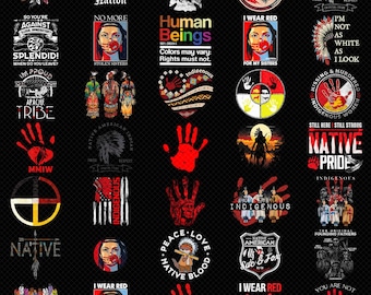 Paquete de imágenes PNG de nativos americanos para descarga digital Orgullo indígena MMIW I Wear Red Cultura tribal Cherokee Apache Regalo de concientización