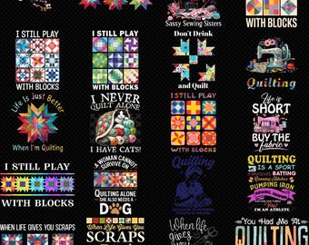Quilting Life PNG Bundle Funny Quilt Quotes Sewing Blocks Shirt Design Digital Download Quilter Gift PNG