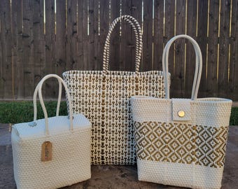 Mexican Handmade Recycled Plastic Tote Bag – Eco-Friendly Purses – Artisan Market Bag – Colorful Sustainable Accessories
