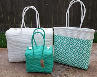 Mexican Handmade Recycled Plastic Tote Bag – Eco-Friendly Purses – Artisan Market Bag – Colorful Sustainable Accessories