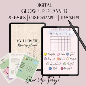 Glow Up Planner | Digital Self-Care Journal | Aesthetic Printable PDF | Daily Tracker, Skincare, Affirmations | Instant Download