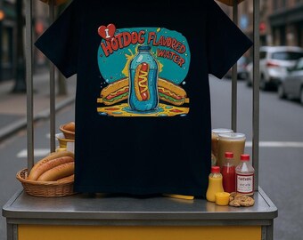 Camiseta unisex de algodón con agua y sabor a perrito caliente.