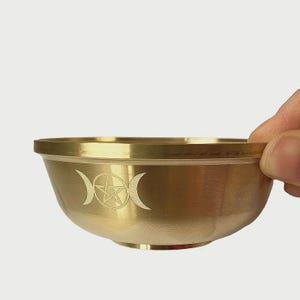 Brass Altar Bowl: Golden Moon Witchcraft Decor, Wiccan Offering Dish