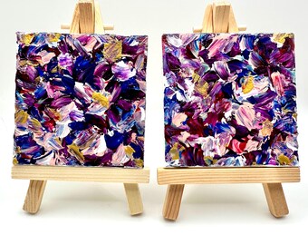 Mini Abstract Painting Set | 3x3 Original Art with Easels | A Little Wild