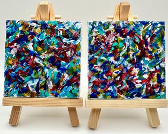 Mini Abstract Painting Set | 3x3 Original Art with Easels | Anything Could Happen