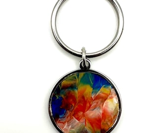Abstract Art Keychain | Original Painting Fragment | Stainless Steel Key Ring